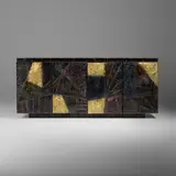 Cabinet, model PE-40A by Paul Evans, 1969, welded and enameled steel, brass, painted wood, enameled steel, slate, sold May 2025