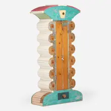 Stephen Whittlesey, Chest, c. 1990, reclaimed wood, painted wood, glazed ceramic, nylon rope