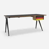 Jean Prouvé, Compass desk, 1953, laminate over mahogany, enameled steel, molded plastic