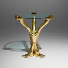 Pedro Friedeberg, Hand Foot occasional table, c. 1970, gilt and painted wood, glass