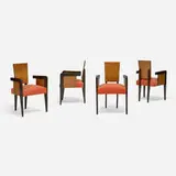 André Sornay, Armchairs, set of four, c. 1935, mahogany plywood, stained beech, velvet upholstery, nickel-plated metal