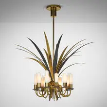 Angelo Lelii, Rare ceiling lamp, model 12821, c. 1960, brass, lacquered brass, hand-blown glass