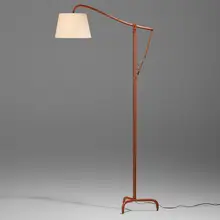 Jacques Adnet, Floor lamp, c. 1955, saddle-stitched leather over steel, vellum