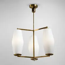 Bruno Gatta, Chandelier, c. 1960, brass, milk glass