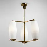 Bruno Gatta, Chandelier, c. 1960, brass, milk glass