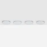 Arne Jacobsen, Munkegård ceiling lamps, set of four, white glass, enameled aluminum, chrome-plated brass