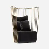 Reza Feiz, Prototype Bride's Veil High Back lounge chair, 2019, upholstery, brass