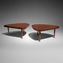 Origins step tables model 242, pair by George Nakashima, 1958, American black walnut, sold Jan 2026