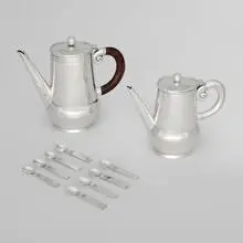 Collection of tabletop articles by William Philip Spratling, silver, sterling silver, rosewood, sold Jan 2026