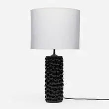 Table lamp by Pamela Sunday, c. 2010, glazed stoneware, paper shade, acrylic diffuser shade, sold Jan 2026