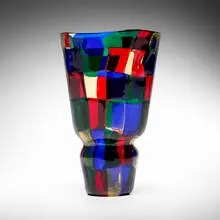 Pezzato vase, model 4402 by Fulvio Bianconi, c. 1951 / 1992, polychrome patchwork glass, sold Jan 2026