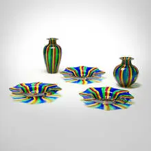 Linea Valentina, Collection of five table accessories, fused glass canes