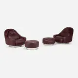 Guido Faleschini, Zator chairs model 120 and ottomans model 120, pair, c. 1975, leather upholstery, chrome-plated steel