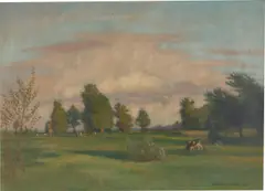 Otto Modersohn, Abendwiesen bei Fischerhude, 1938, Öl auf Leinwand