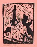 Lyonel Feininger, Gelmeroda, 1918, Holzschnitt auf dünnem rosafarbenen Papier