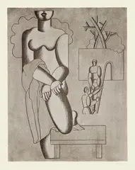 Willi Baumeister, Sport und Maschine, 1929, Original-Halbleinenmappe mit 20 Lichtdrucken nach Zeichnungen, jeweils auf Japan