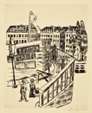 Max Beckmann, Holzbrücke, 1922, Kaltnadel auf Velin