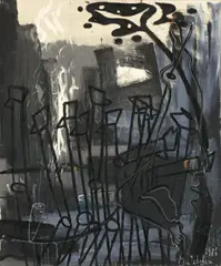Markus Oehlen, Ohne Titel, 1986, Öl und weiße Kreide auf Leinwand