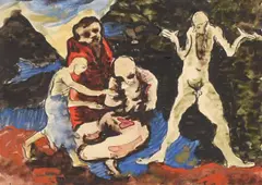 Wilhelm Morgner, Jesus, 1914, Aquarell über Kohle auf Papier