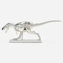 T-Rex Cyborg Dinosaur Figure (Silver) by Hajime Sorayama, 2019, painted cast vinyl, sold Sep 2024