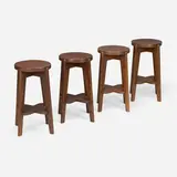 High stools from the Scientific Block, Punjab University, Chandigarh, set of four by Pierre Jeanneret, c. 1965-66, teak, sold May 2025