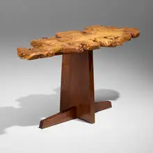 Steinbaum console table by Mira Nakashima, 2005, spalted maple burl, American black walnut, sold May 2025