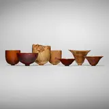 Bert Marsh, Collection of seven vessels, 2003-2008, purpleheart, sheoak, olive wood, burr ash, masur birch, amboyna, snakewood