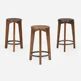 Stools from Punjab University, Chandigarh, set of three by Pierre Jeanneret, c. 1965, teak, steel, sold Jan 2026
