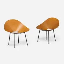 Roger McLay, Kone chairs, pair, 1948, beech plywood, enameled steel
