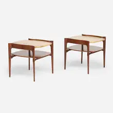 Bertha Schaefer, Occasional tables, pair, c. 1955, walnut, travertine