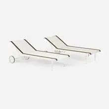 Richard Schultz, 1966 chaise lounges, pair, enameled aluminum, nylon, vinyl