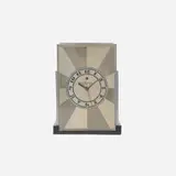 Paul Theodore Frankl, Modernique table clock, model 431, 1928, chrome-plated metal, Bakelite, glass, enameled brass