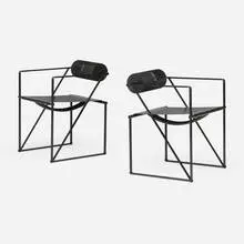 Mario Botta, Seconda chairs, pair, 1982, enameled steel, lacquered foam