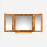 Art Déco, Tabletop folding mirror, c. 1935, straw marquetry over wood, mirrored glass, brass