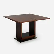 Dominique, Flip-top console table, c. 1930, rosewood veneer, mahogany veneer, matte chrome-plated steel