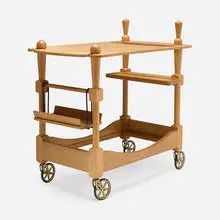 Bar cart by Robert Guillerme & Jacques Chambron, c. 1955, oak, lacquered steel, rubber, plastic, sold Jan 2026