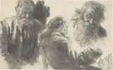 Adolph von Menzel, Drei Studien von bärtigen Männern, 1889, Schwarze Kreide auf Whatman-Velin
