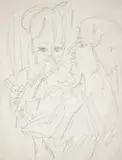 Mutter und Kind (Anni Müller mit einem Zwilling) by Ernst Ludwig Kirchner, 1925, Bleistift auf leichtem Karton, sold Nov 2024