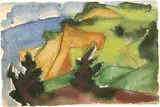 Max Kaus, Steilküste von Hiddensee, 1922, Aquarell über Bleistift auf leichtem Karton (Postkarte)