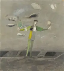 Hermann Bachmann, Junge mit Spiegel, 1951, Öl auf leichtem Karton, auf Hartfaserplatte montiert