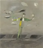 Hermann Bachmann, Junge mit Spiegel, 1951, Öl auf leichtem Karton, auf Hartfaserplatte montiert