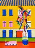 Navot Miller, Lillies & Menorah on Auguststraße, 2022, Öl auf Leinen