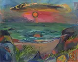 Bruno Krauskopf, Sonnenuntergang in Ogna, Öl auf Leinwand