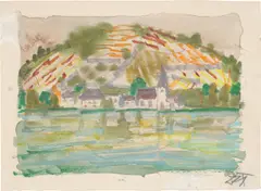 Otto Dix, Am Bodensee – Blick über den See, Um 1955, Aquarell und Pastellkreide auf Velin