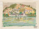 Otto Dix, Am Bodensee – Blick über den See, Um 1955, Aquarell und Pastellkreide auf Velin