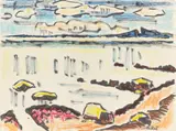 Karl Schmidt-Rottluff, Glänzendes Wasser, 1967, Tuschpinsel und Farbkreide auf Maschinenbütten