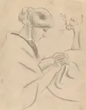 August Macke, Nähende Frau II“ (Elisabeth Macke)