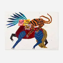 Jordy Kerwick, Tiger Attack, 2021, oil stick, ink on paper