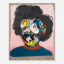 Jonni Cheatwood, Lisa Frank Wouldn'ta, 2023, oil, oil stick, alkyd, acrylic on textile collage