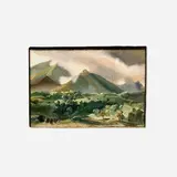 Julio Anaya Cabanding, Pictorial Intervention of Misty Mountain Landscape (or View of Monticelli, near Tivoli) from Jean-Charles Rémond, 2021, acrylic and mixed media on cardboard